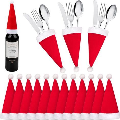 12 Porte Range Couverts Noël, Titulaires Vacances Père Noël Fourchette Cuillère Sac de Rangement Dîner Décoration pour Table 12 x 6cm (1/5)