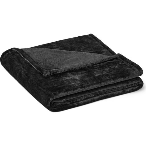 Plaid Polaire Doux et Duveteux, Plaid de Canapé Confortable Non Chauffant, 127cm x 152cm, Noir (1/5)