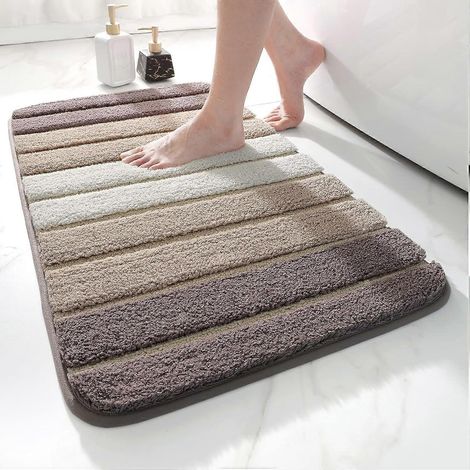 Tapis de bain antidérapant, 50 x 80 cm, beige. Tapis de bain extra doux, lavable en machine, absorbant. (1/5)