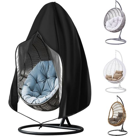 Housse de Chaise Suspendue, 230 200CM Housse de Chaise d'oeufs en Tissu Oxford 210D, Anti-UV Imperméable Bache de Protection Chaise de Jardin Extérieur avec Fermeture éclair et Cordon, Noir (1/5)