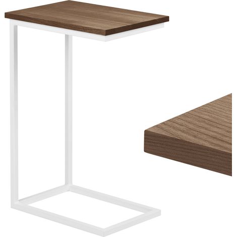 LAMO Manufaktur Beistelltisch Laptoptisch Sofatisch mobiler Kaffeetisch Nachttisch 45x30x67 cm Gestell Weiß 100% Echtholz Massiv Platte farbe: Nussbaum (1/5)
