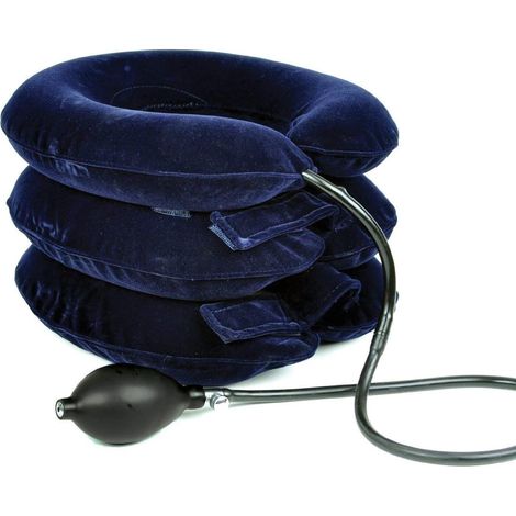 Dispositif de traction cervicale, oreiller pour douleurs tête et épaules, taille réglable, pompe plus grosse, velcro plus long, collier gonflable (1/5)