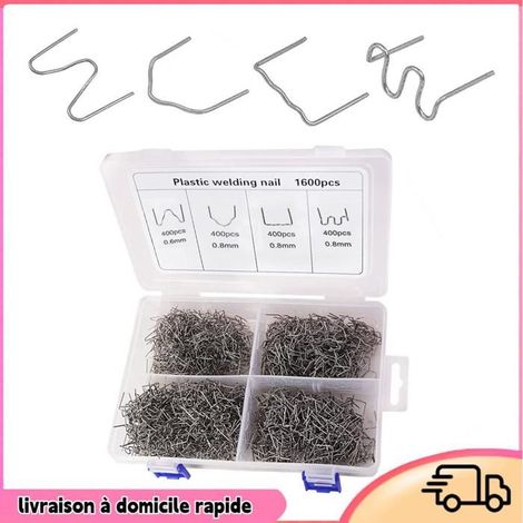 Agrafes chaudes pour soudage plastique - DILWE - Pack 1600 (4 types) - Inox 304 - Hauteur 15 mm - Boîte de rangement (1/4)