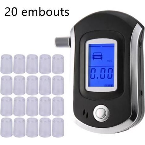 Ethylotest électronique, éthylotest portable avec écran digital LCD, semi-conducteur professionnel avec alarme et 20 embouts. (1/4)