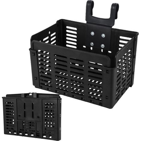 Panier de guidon – Panier de vélo – Panier de rangement avant amovible – Pliable – Convient aux VTT et vélos électriques – Matériau PP – Noir (1/5)