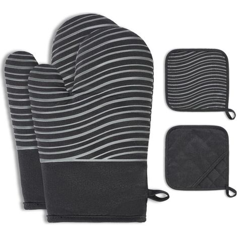 Lot de 4 gants de cuisine, gants de cuisine avec revêtement antidérapant en silicone, four (1/5)