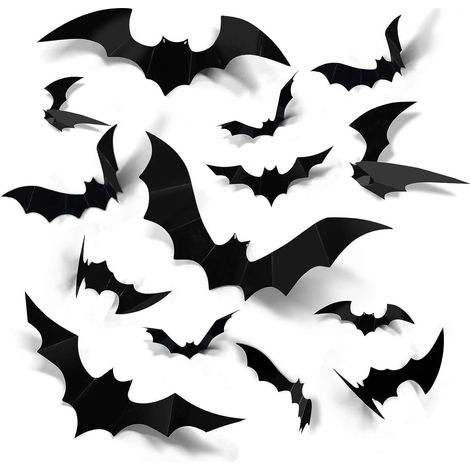 Decorazioni di Halloween - Adesivo ragno nero - Pipistrelli 3D stereo - Scena decorativa per feste - Adesivo murale per interni - 12 + 28 pezzi (1/5)