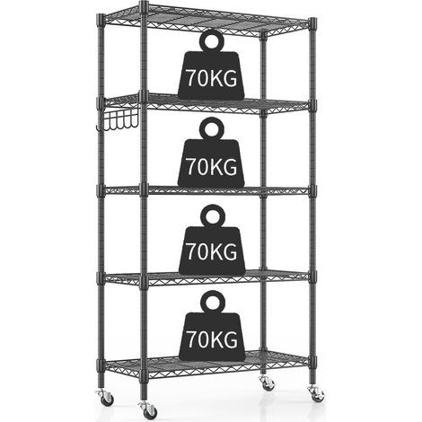 Metallregal mit Rollen, höhenverstellbar, für Küche, Bad und Waschküche, schwarz, 76 x 35 x 158 cm (1/5)