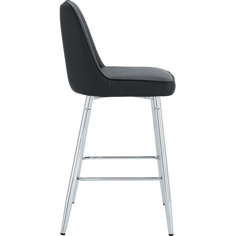 Lot de 2 tabourets de bar 100 cm en simili cuir noir avec structure métallique argentée et repose-pieds (1/5)