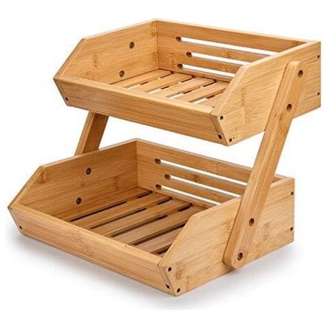 FENOPLASTICASupport de Corbeille à Fruits en Bambou 2 Niveaux Support pour Le Rangement des légumes, du Pain dans la Cuisine, Naturel (1/5)