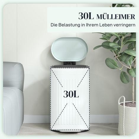Poubelle à pédale 30 L avec couvercle, seau intérieur amovible, système de fermeture silencieux, 36,5 x 31,2 x 60,8 cm, vert (1/4)