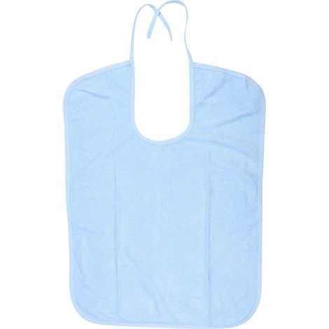 Bavoir imperméable pour personne âgée, serviette de repas pour adulte, tablier de protection pour vêtements, bleu clair, taille M (1/5)