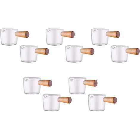 Crémier En Verre Transparent 10 Pièces Séries avec Poignée En Bois, Pichet de Crémier AU Lait de Café. 100 Ml (1/5)