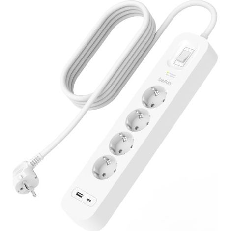 Multipresa Belkin Connect 4 prese 18W PD + 2 Usb-a/c con protezione da sovratensioni 2m Bianco [SRB001VF2M-V2]