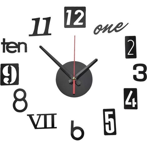Horloge murale à faire soi-même - Décoration murale moderne avec miroir 3D et chiffres romains - Horloge autocollante noire pour la décoration de la maison et de la chambre (1/5)