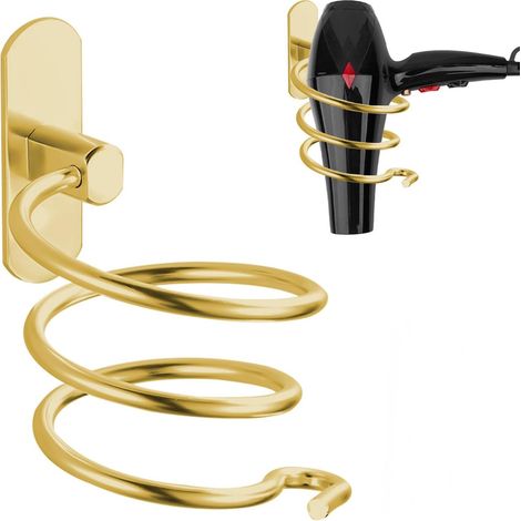 Porte Sèche Cheveux Forme de Spirale, Support Sèche Cheveux et de Lisseur Mural en Aluminium Fixation sans Perçage, Support de Câble (1/5)
