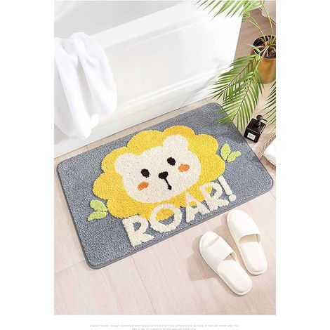Tapis de bain moelleux, tapis de bain lion rugissant amusant et mignon, surface douce en microfibre, antidérapant, lavable en machine, décoration pour chambre, salon et salle de bain, 51 x 80 cm