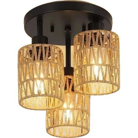 Suspension, Abat-jour tissé à la main, Design économe en énergie, Pas d'ampoule, 3-Flamme (1/2)