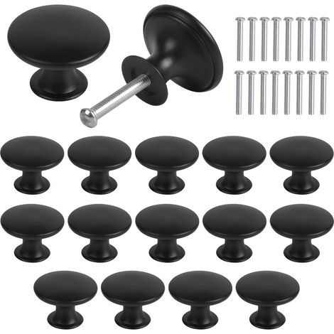 Lot de 18 Boutons de Placard, Boutons d'Armoire, Boutons de Porte Rond Boutons de Tiroir Poignées, Bouton de Meuble Vintage, Poignées de Meuble, pour Placard, Armoire Cuisine, Tables Chevet, Noir