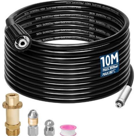 Ferret de débouchement de canalisation 180 Bar / 60 °C avec buse rotative haute pression et adaptateur. Outil compatible avec tous les nettoyeurs haute pression Karcher de la gamme K2 à K7-10M