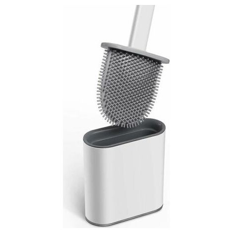 BUNTHAUS Brosse de toilette en silicone avec support, brosse de toilette murale antibactérienne, brosse de toilette, blanche (1/5)