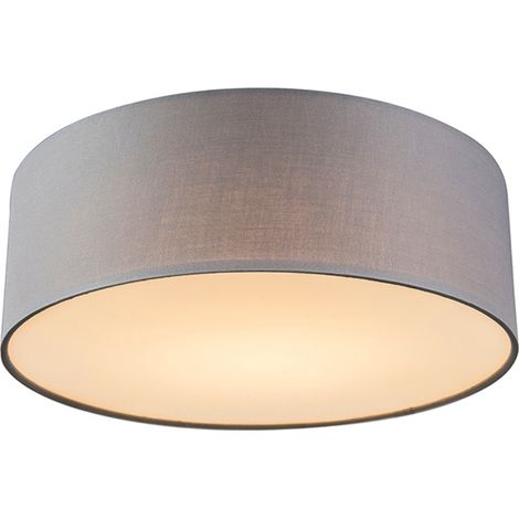 QAZQA + Lampada da soffitto drum led - Moderno - Tessuto,Acciaio - Grigio - Tondo (non sostituibile) LED Max. 1 x 10 Watt