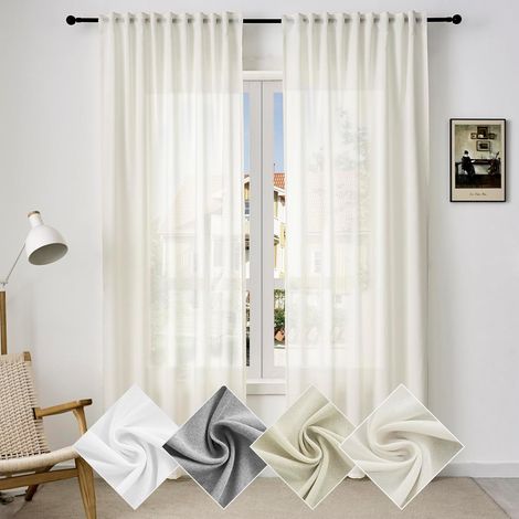 WOLTU 1x Cortinas Interiores Modernas Semitransparentes en 100% Poliéster con Lazo Crema 135x175cm ,Cortina sin correas