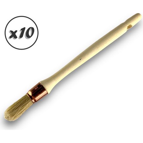 Lot de 10 pinceaux de pouce  Brosse ronde en soie blanche  Ø 19 mm  Idéal peinture rénovation volets moulures plinthes angles persiennes  Manche bois brut  Kibros 370D191x10