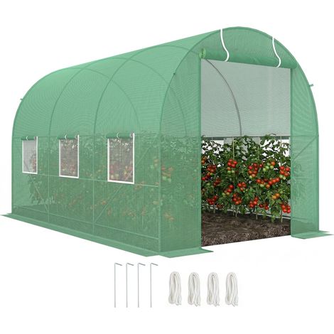 Serre de jardin tunnel 3,5 x 2 m avec structure en acier et bâche en polyéthylène PE 140 g/m² verte