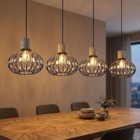 Suspension LED, lampe de salle à manger à 4 ampoules, noire, cristaux, H 150 cm (1/5)