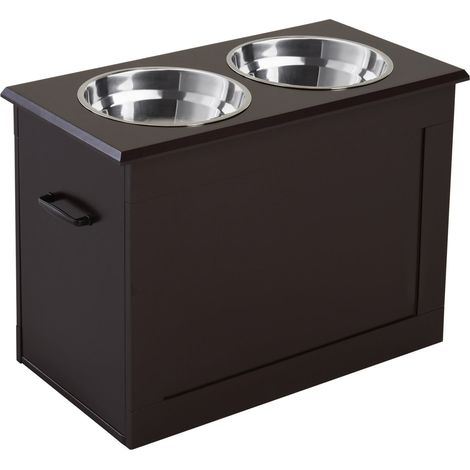 Hunde Fressnapf Mit Staumraum 2 Näpfen Futterstation Edelstahlnapf Katzenapf Mdf Edelstahl Espresso 60 X 30 X 41 Cm
