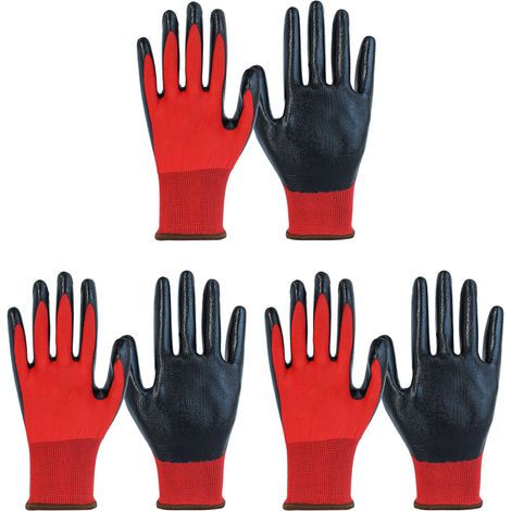 Gants De Sécurité - Gants De Travail Antidérapants En Caoutchouc Respirant - Pour Jardinage Construction Et Travaux Manuel - 3 Paires (1/5)