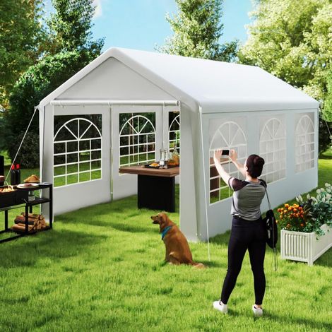 Partyzelt 3x6m Weiß mit Fenstern, wasserdicht, UV-Schutz, Stahlrahmen (1/5)