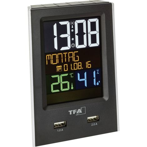 TFA Dostmann 60.2537.01 radiopiloté(e) Réveil noir Heures de réveil 1 grand écran S337001 (1/2)