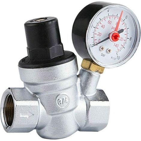 DN15 Adjustable Water Pressure Reducing Valve with Pressure Gauge, 1/2 inch Water Pressure Reducer Water Pressure Regulator with Pressure Gauge (1/5)