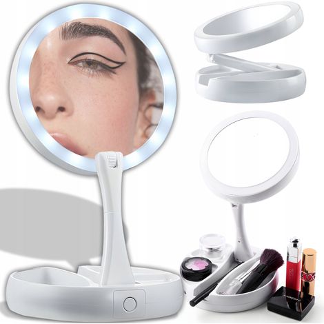 Specchio cosmetico a LED per il trucco, bifacciale, ingranditore, illuminato (1/5)