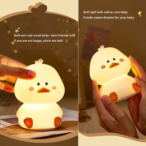 Simpatica luce notturna a LED a forma di anatra, ricaricabile per bambini, lampada da comodino in silicone con 7 colori + luce calda e cavo USB (1/4)