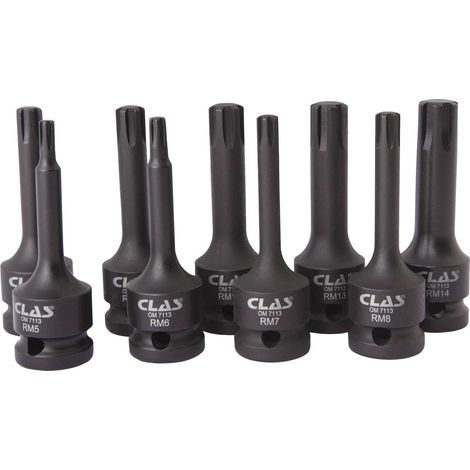Coffret douilles embouts choc ribe 1/2" 78mm m5-m14 (9 pcs) - OM 7113 - CLAS Equipements (1/3)