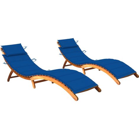 Lot de 2 Chaises longues avec coussin Bain de soleil Transat de relaxation Bois d'acacia solide XZZZ179030 (1/5)