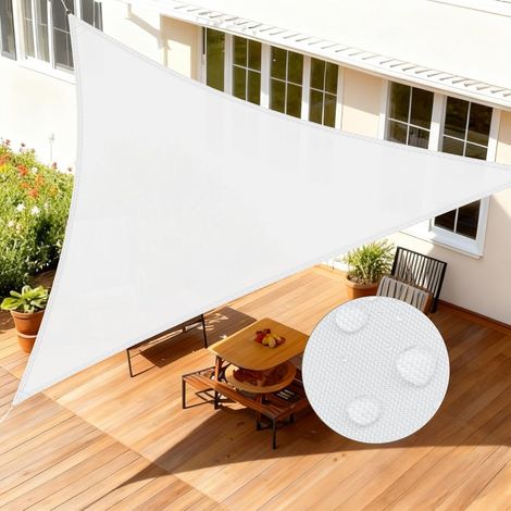 Voile d'ombrage Triangulaire Imperméable 3.6x3.6x3.6m Toile Ombrage avec 95% UV Protection pour Patio Extérieur Jardin Terrasse, Blanc
