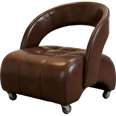 Fauteuil lounge pivotant avec roulettes, chaise de salon en similicuir marron, coussin confortable et design moderne pour bureau, chambre et salon (1/5)