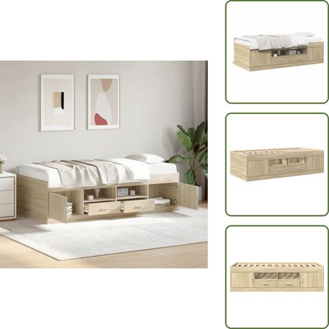 The Living Store Lit de jour avec tiroirs sans matelas chêne sonoma 90x200 cm - Lit De Jour - Canapé-lit - Lit Invité - Meuble Multifonctionnel - Lit Compact (1/5)