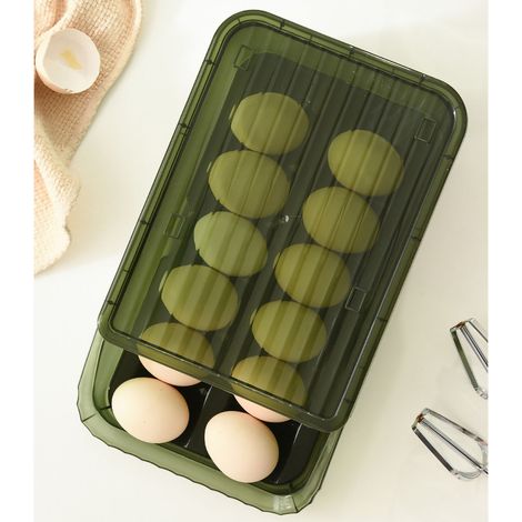 Boîte de Rangement Œufs Transparente Automatique avec Rouleau, Plastique Épaissi pour Réfrigérateur Cuisine, Vert (1/5)