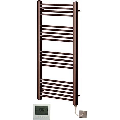 York Electric Brushed Bronze Heated Towel Rail Flat Bathroom Radiator 500mm W x 1200mm H + 7 Day Timer/Thermostat (1/4)