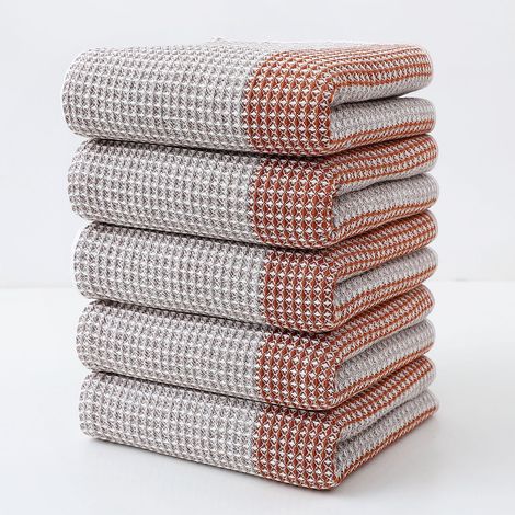 Lot de 5 serviettes de toilette en pur coton, ultra-absorbantes et à séchage rapide, marron/37 x 74 cm (1/4)