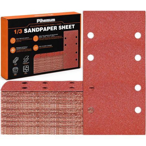 75 Pièces Feuilles Abrasives 93 x 185 mm Grain 80 8 Trous (1/5)