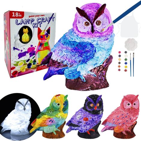 Lampe Hibou À Peindre Soi-Même - Kit Peinture Pour Enfants 6-12 Ans - Veilleuse DIY En Vinyle - Cadeau D'Anniversaire Ou De Noël - 1 Pièce (1/5)