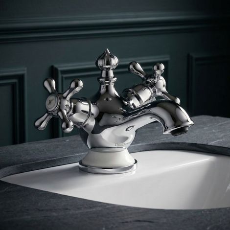 PaulGurkes Robinet de lavabo rétro antique mitigeur à deux poignées petit (1/5)