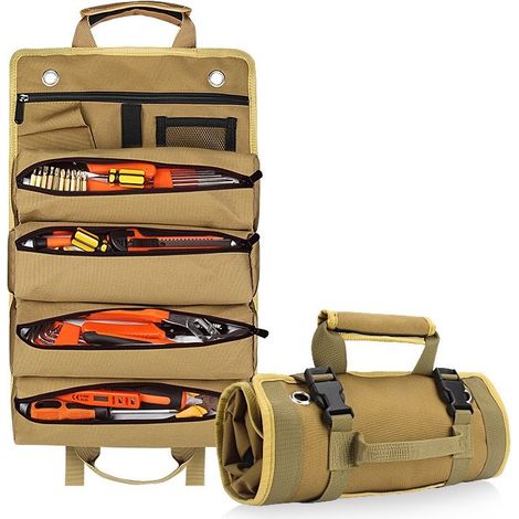 Multifunctional Large Capacity Tool Bag, Maintenance Tool Storage Bag, Hardware Kit, Khaki (1/5)