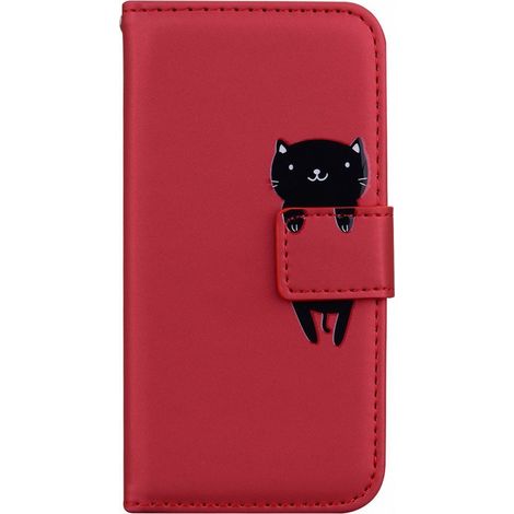 Funda tipo cartera para Samsung Galaxy A22 5G, diseño de gato, color rojo. (1/5)